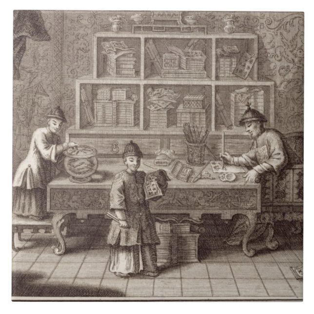 A Chinese Calligraphy Shop, from an account of the Tile (Front)