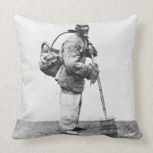 A Chinese day labourer, c.1870 (b/w photo) Cushion