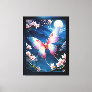 A Chinese Moon Moth Flying Amidst Cherry Blossoms Canvas Print