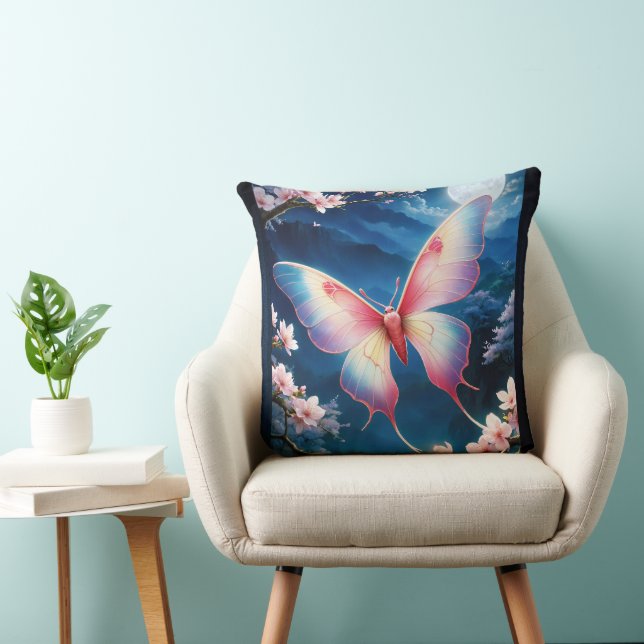 A Chinese Moon Moth Flying Amidst Cherry Blossoms Cushion (Chair)