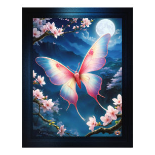 A Chinese Moon Moth Flying Amidst Cherry Blossoms Photo Print