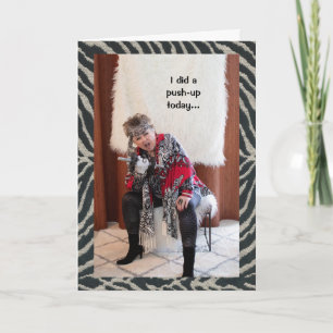 A chocoholic doing a unique push-up with humour card