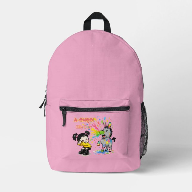 A-CHOO! Silly Don – Funny Sneezing Donkey Cartoon Printed Backpack (Front)