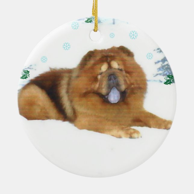 A Chow's snowy Christmas Ceramic Tree Decoration (Back)