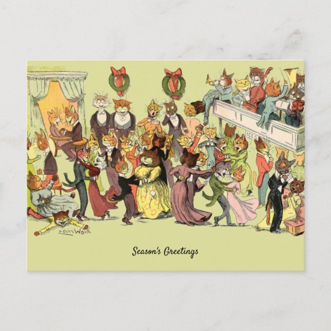 A Christmas Ball At Catsville by Louis Wain Holiday Postcard (Front)