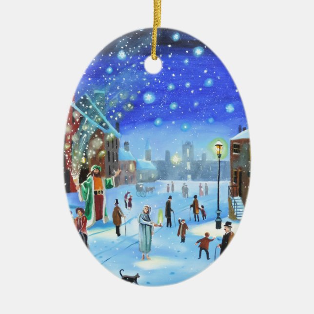 A Christmas Carol Scrooge Winter street scene Ceramic Tree Decoration (Front)