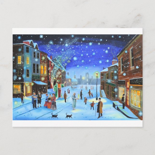 A Christmas Carol Scrooge Winter street scene Holiday Postcard (Front)