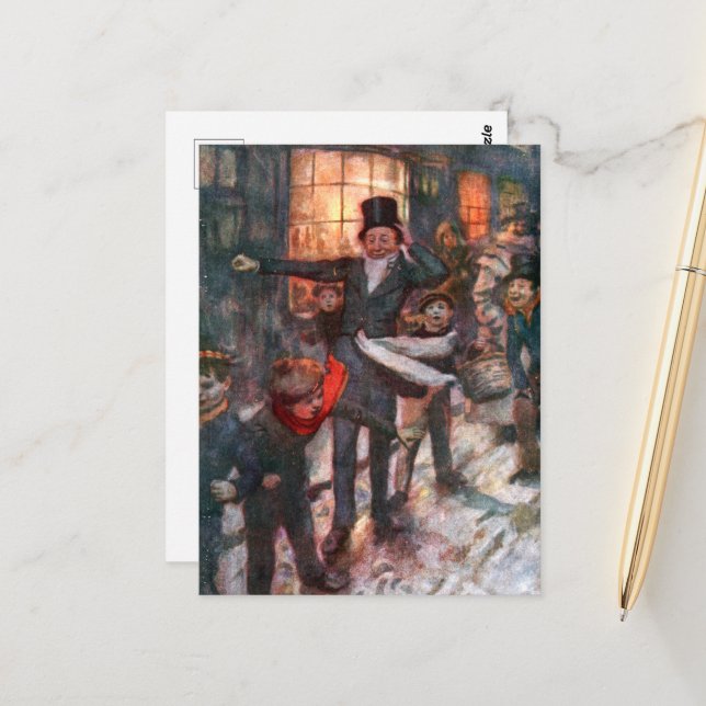 A Christmas Carol: The Clerk  & Kids Postcard (Front/Back In Situ)