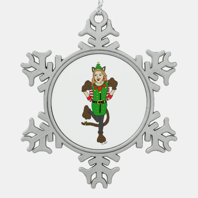 a Christmas catgirl       Snowflake Pewter Christm Ornament (Front)