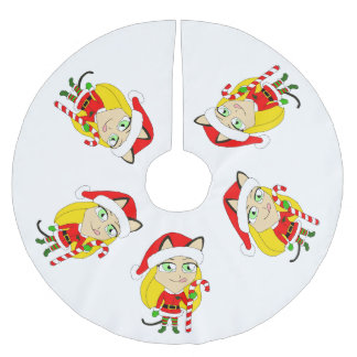 a Christmas chibi catgirl Brushed Polyester Tree Skirt