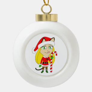 a Christmas chibi catgirl   Ceramic Ball Christmas Ornament