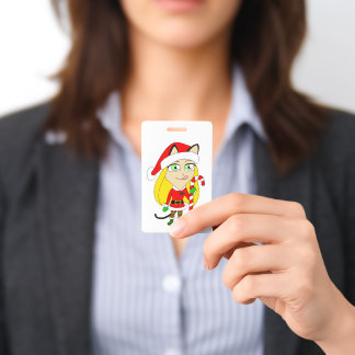 a Christmas chibi catgirl ID Badge