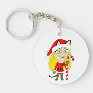 a Christmas chibi catgirl Key Ring