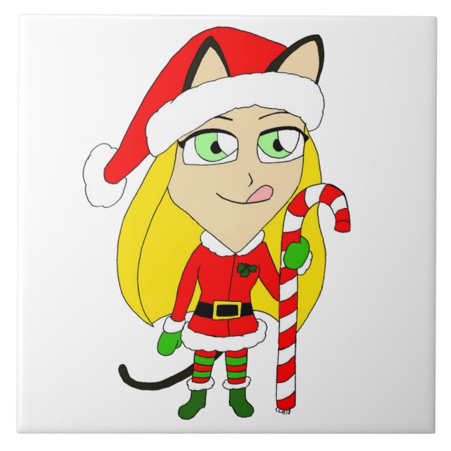 a Christmas chibi catgirl  Tile (Front)