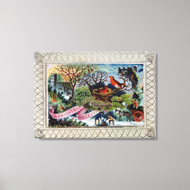 A Christmas Greeting, Victorian postcard Canvas Print (Front)