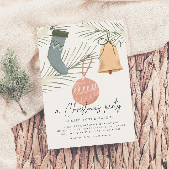 A Christmas Party | Modern Ornaments Holiday Party Invitation (Creator Uploaded)