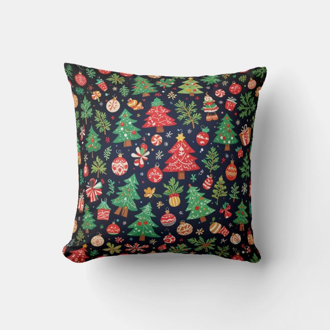 a Christmas-patterned pillow (Front)