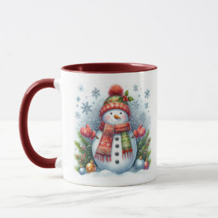 A Christmas Snowman on a Cold and Snowy Mug
