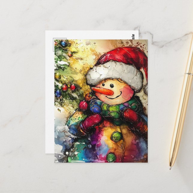 A Christmas Snowman Postcard (Front/Back In Situ)
