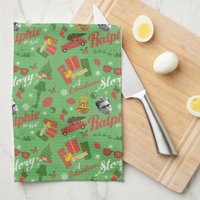 A Christmas Story Green Icon Pattern Tea Towel (Quarter Fold)