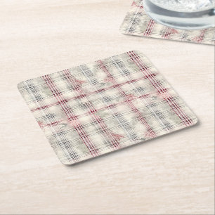 A Christmas Tartan Floral Design Series #13 Square Paper Coaster