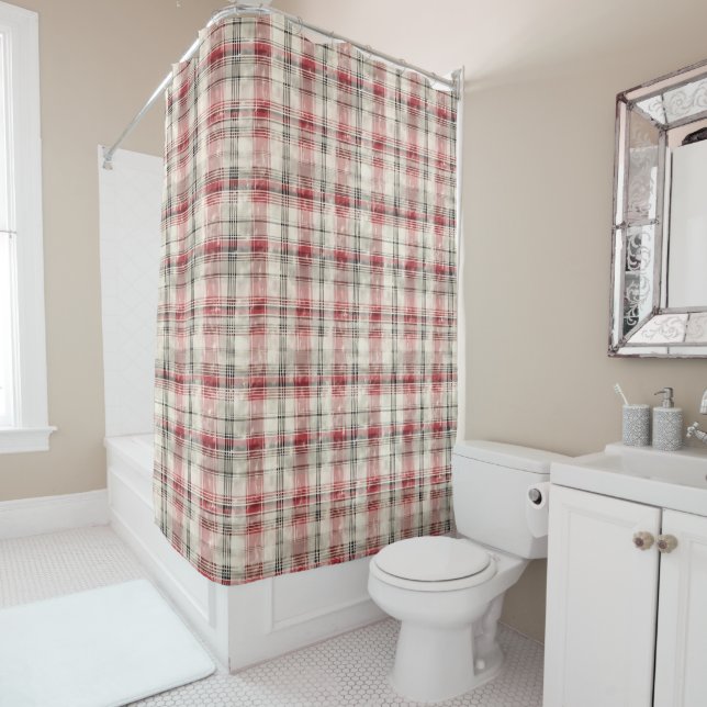 A Christmas Tartan Floral Design Series #15 Shower Curtain (In Situ)