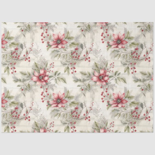 A Christmas Tartan Floral Design Series #7 Tissue Paper (Front)