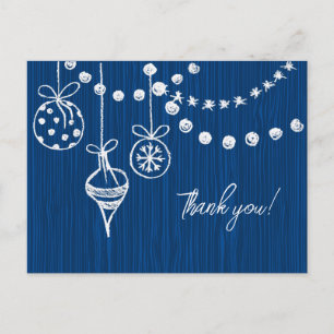 A Christmas Wedding White Chalk Designs On Blue  Postcard