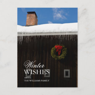 A Christmas Wreath on a Barn in Grafton, Vermont Holiday Postcard