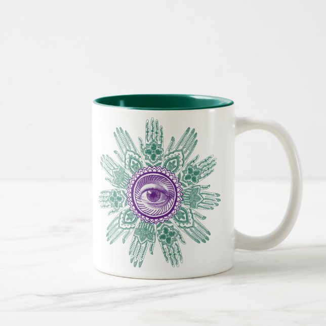 A circle of hands and an Eye Two-Tone Coffee Mug (Right)