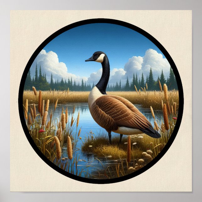 A Circular 3D Image of a Beautiful Canada Goose Poster (Front)