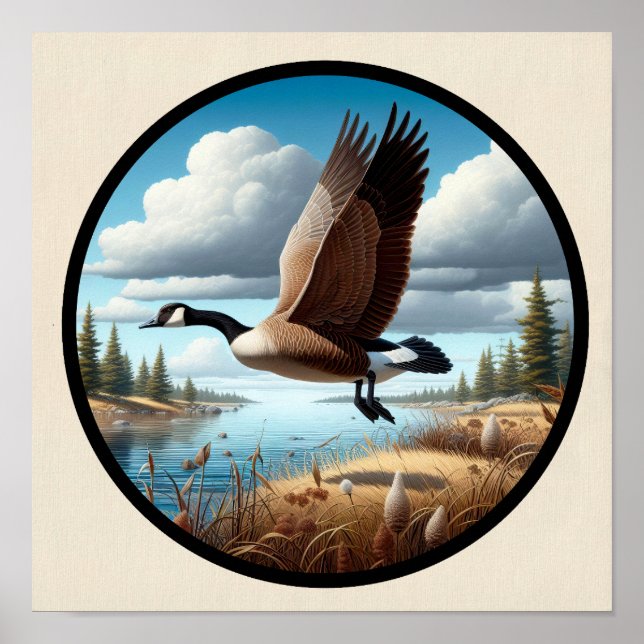 A Circular 3D Image of a Beautiful Canada Goose Poster (Front)