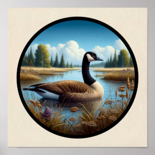 A Circular 3D Image of a Beautiful Canada Goose Poster