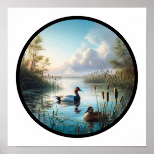 A Circular 3D Image of a Beautiful Canvasback Duck Poster