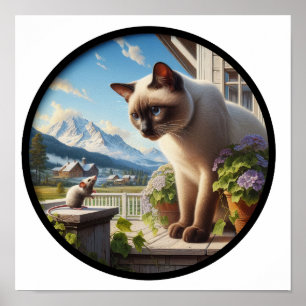 A Circular 3D Image of a Beautiful Siamese Cat Poster
