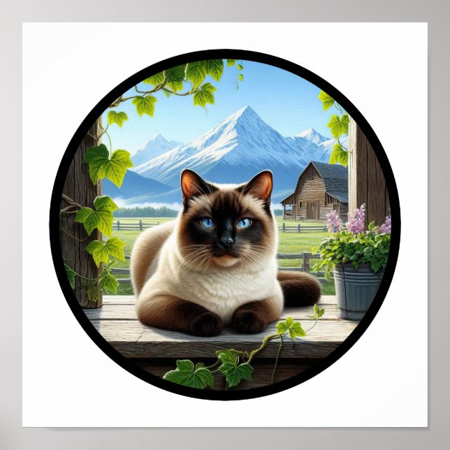 A Circular 3D Image of a Beautiful Siamese Cat  Poster (Front)