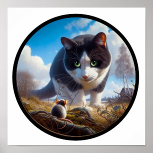 A Circular 3D Image of a Beautiful Tuxedo cat Poster