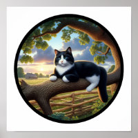 A Circular 3D Image of a Beautiful Tuxedo cat