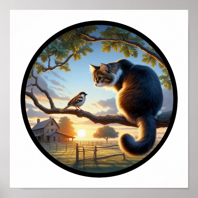 A Circular 3D Image of a Domestic Medium Hair Cat Poster (Front)