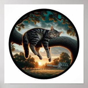 A Circular 3D Image of a Domestic Medium Hair Cat Poster