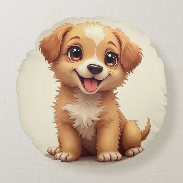  A circular cushion made with images of cute dogs  (Front)