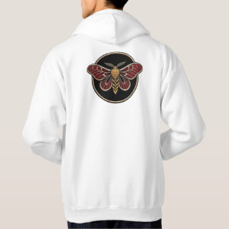 A circular gothic emblem featuring a large moth wi hoodie