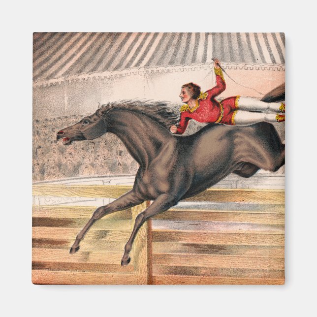 A Circus Performer Riding A Vaulting Horse Magnet (Front)
