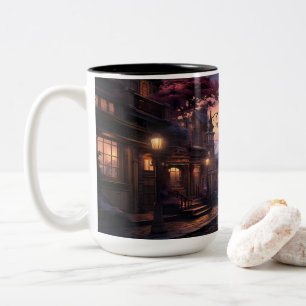 A City With Lantern And Street Two-Tone Coffee Mug