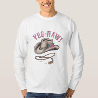 A classic cowboy hat  adorned with a single pink  T-Shirt