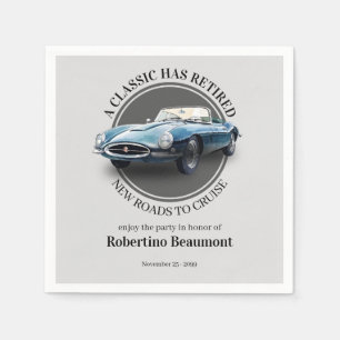 A Classic Has Retired Blue Car Retirement Party Napkin
