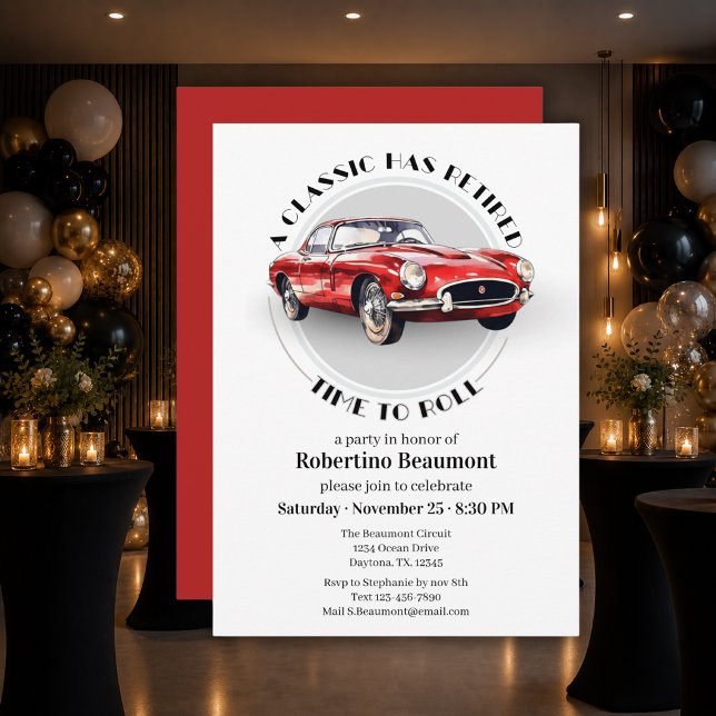 A Classic Has Retired Red Car Retirement Party Invitation (Creator Uploaded)