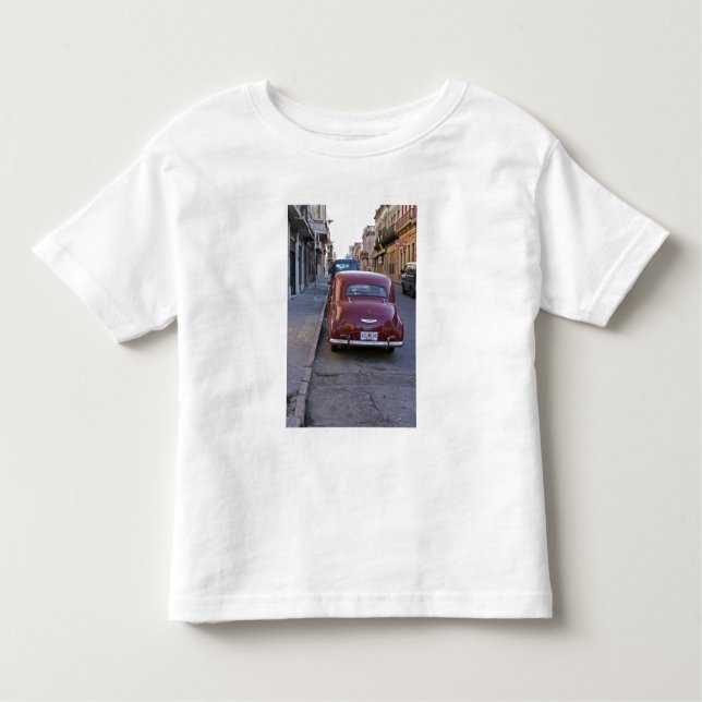 A classic old red Peugeot car parked on a street Toddler T-Shirt (Front)