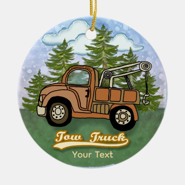 A Classic Old Tow Truck Ceramic Tree Decoration (Front)