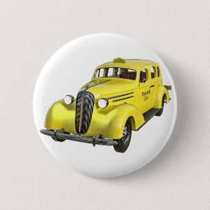 A Classic Yellow Taxi Cab 6 Cm Round Badge